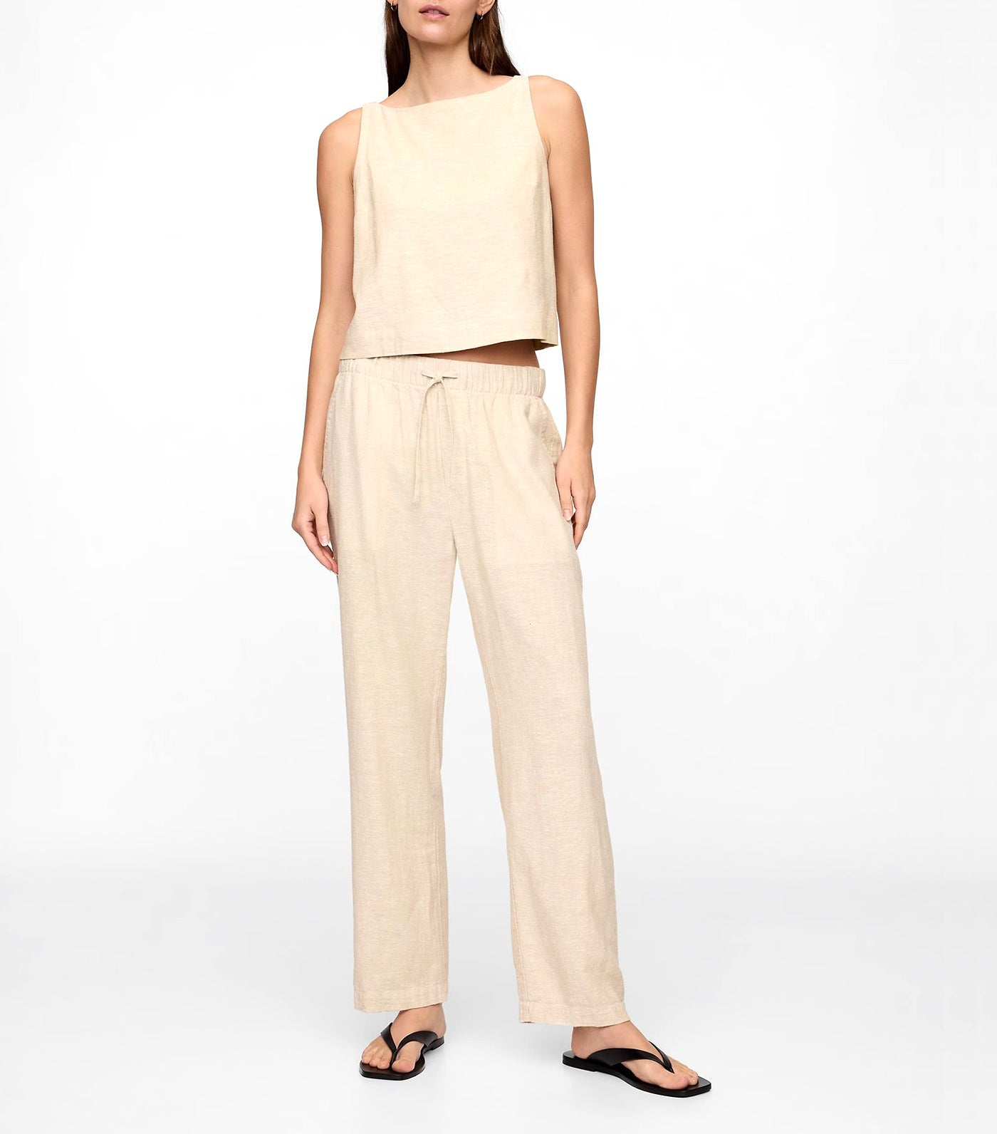 Mid Rise Linen-Blend Pull-On Pants