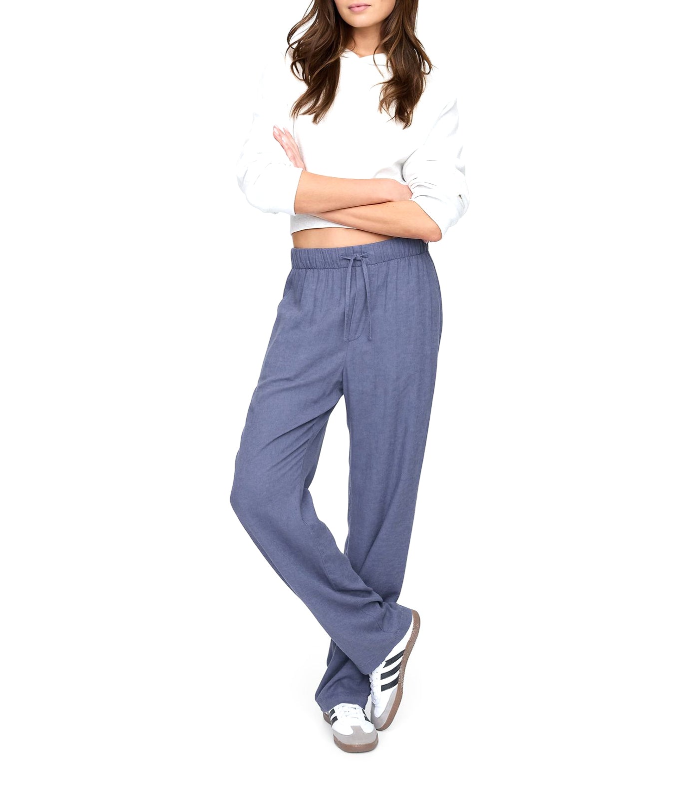 Mid Rise Linen-Blend Pull-On Pants
