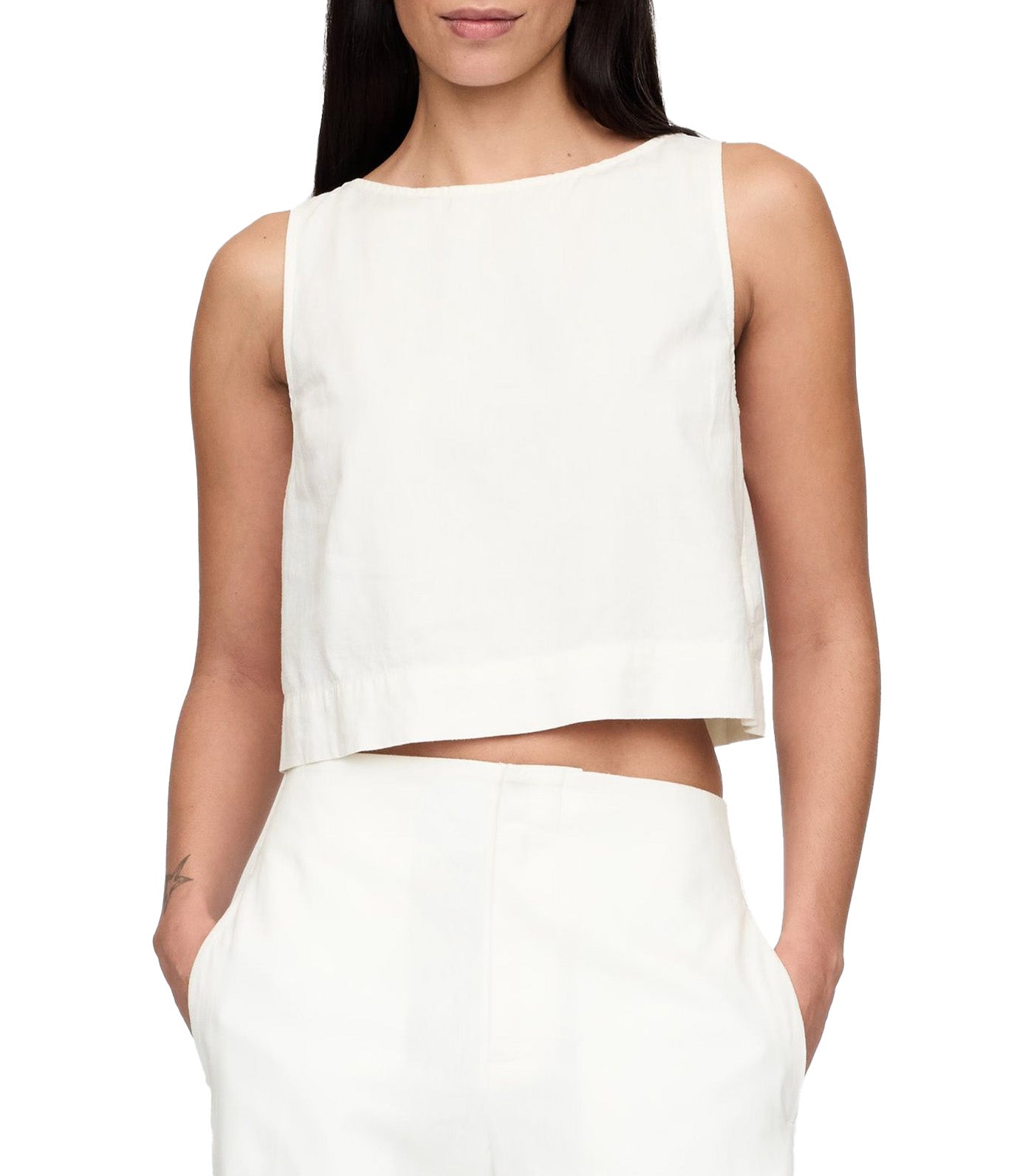 Linen-Blend Shell Tank Top