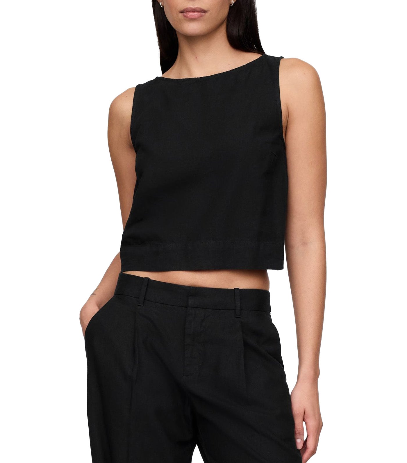 Linen-Blend Shell Tank Top