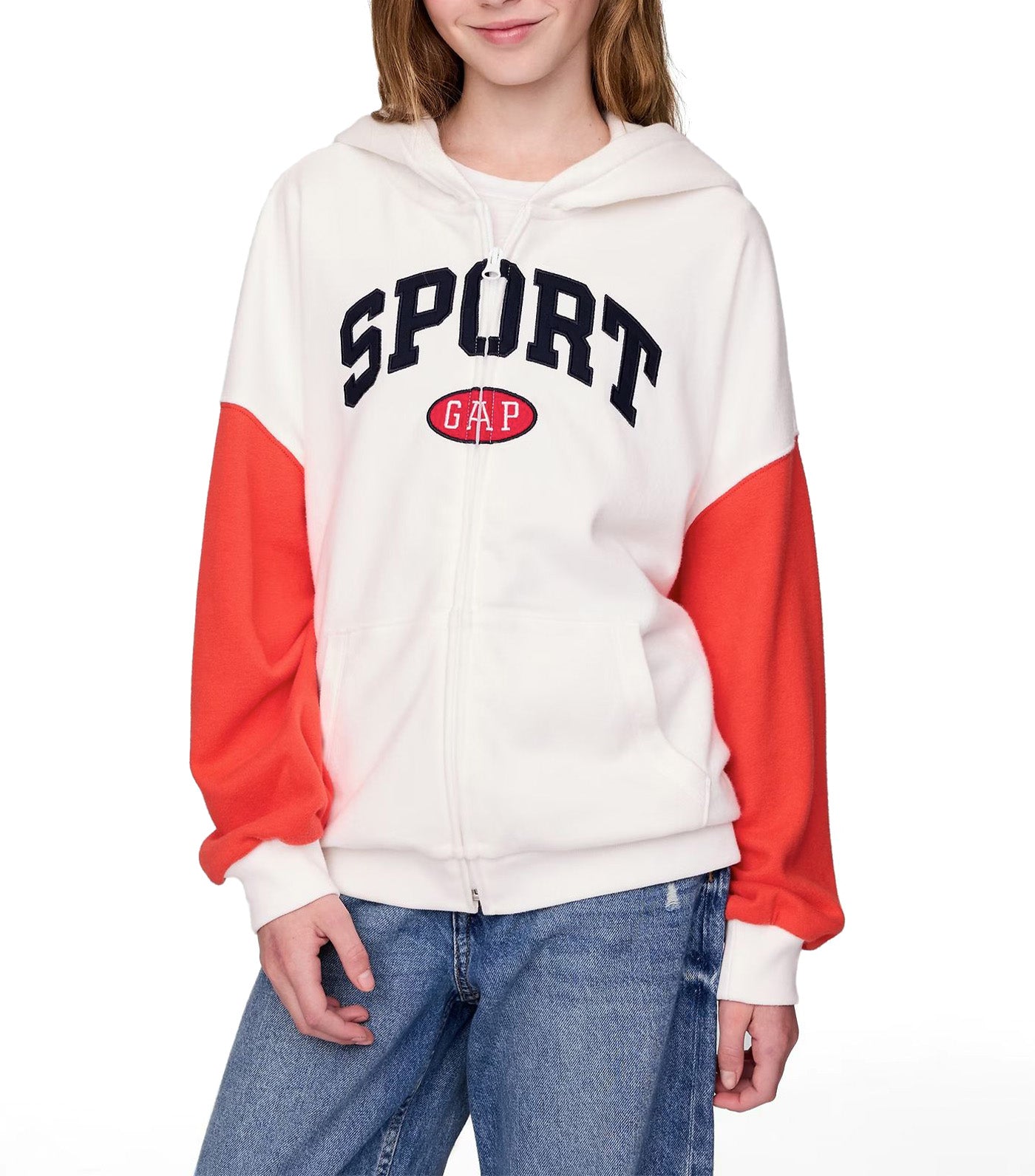 Vintage Soft Full-Zip Sport Logo Hoodie Red Colorblock