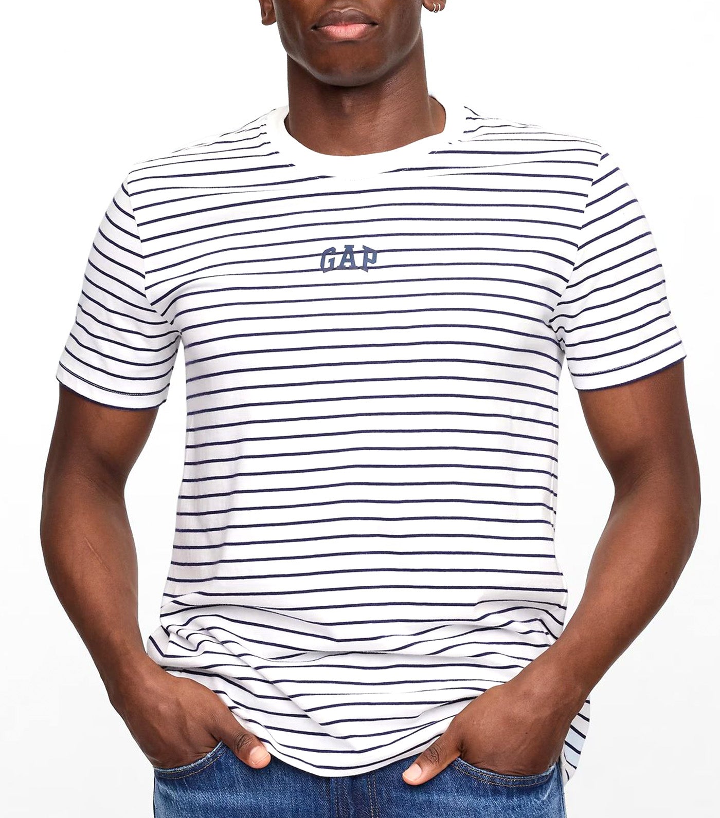 GAP Everyday Soft Logo Stripe T-Shirt New Off White