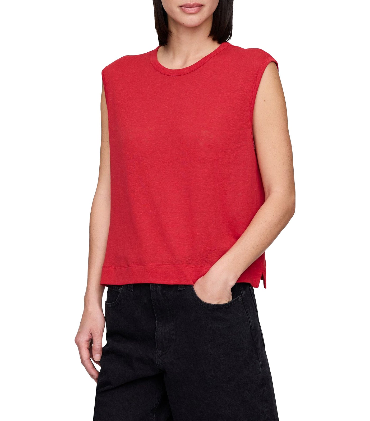 Linen-Blend Crewneck Shell Tank Top