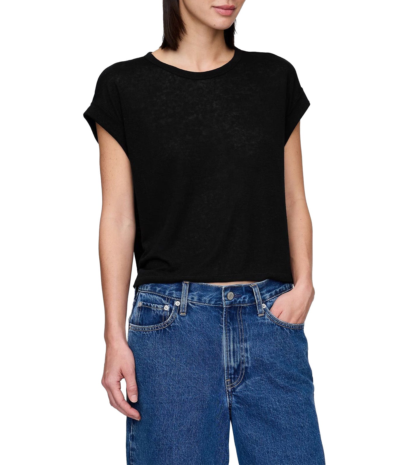 Linen-Blend Roll-Cuff T-Shirt