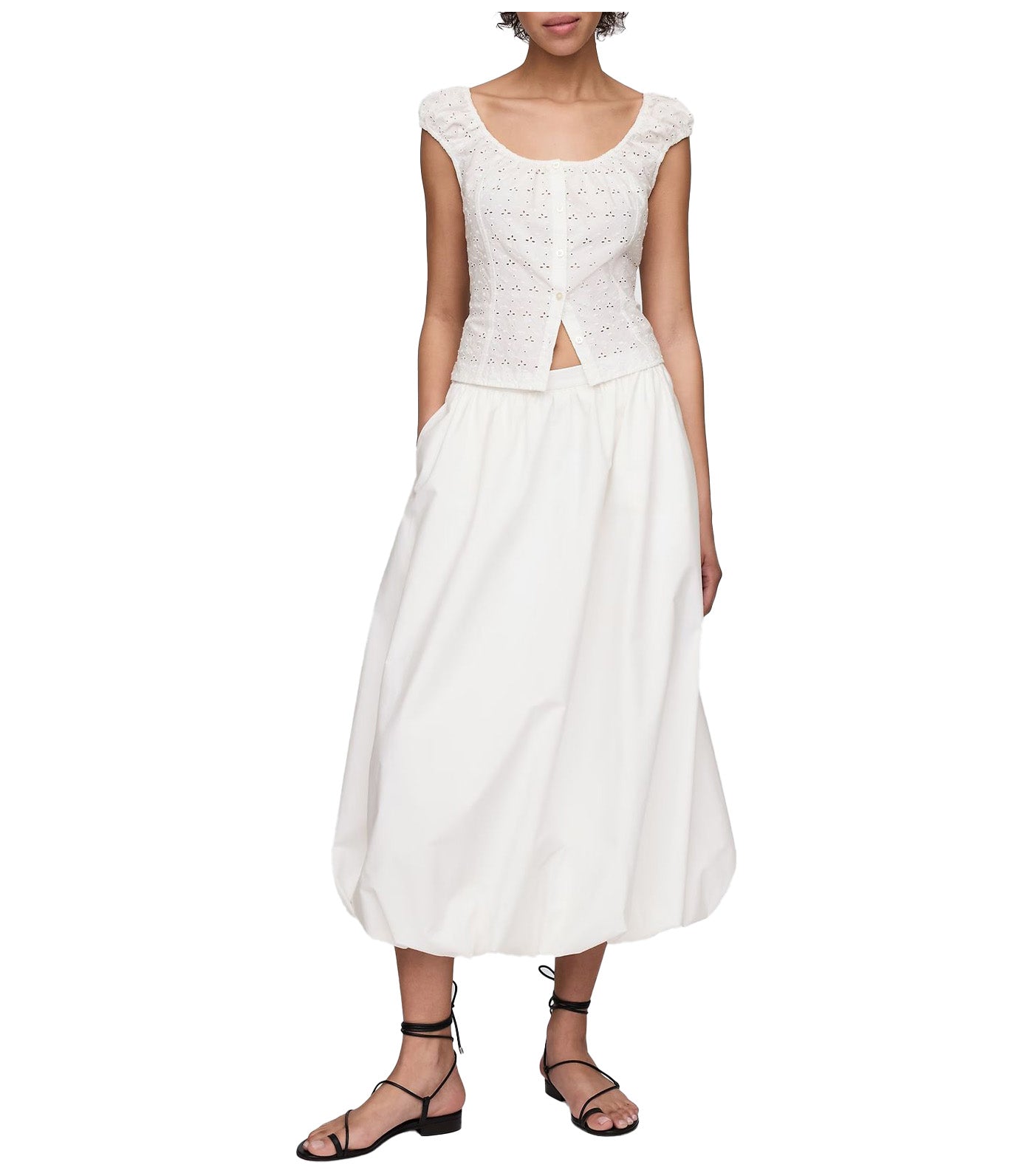 Easy Bubble Midi Skirt Optic White