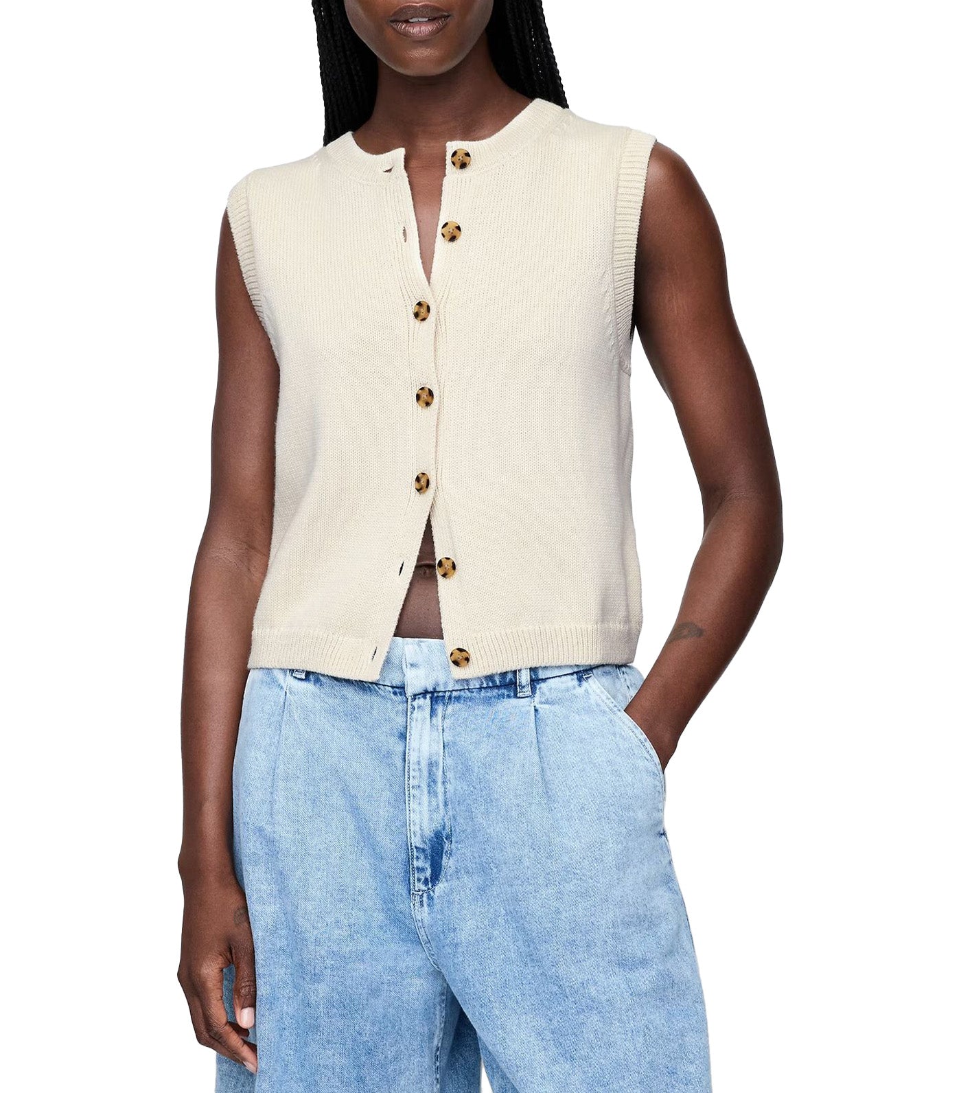 Cropped Cardigan Sweater Vest