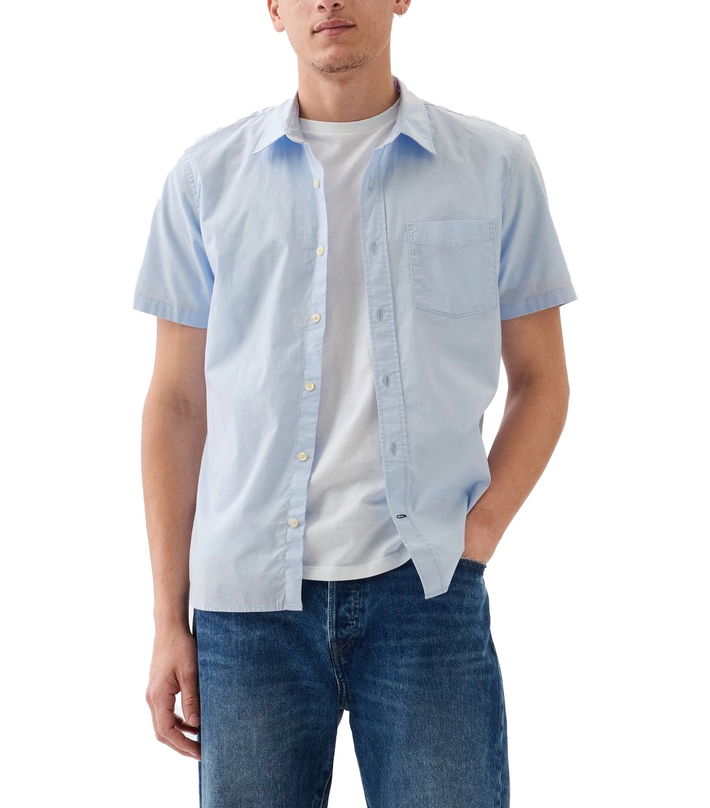 Stretch Poplin Shirt in Standard Fit Biocastal Blue