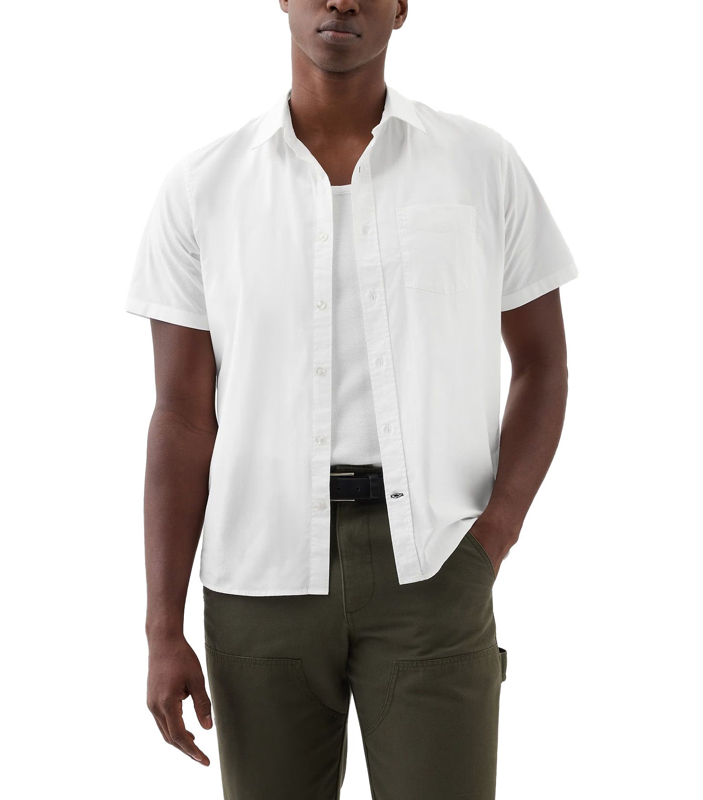 Stretch Poplin Shirt in Standard Fit Optic White