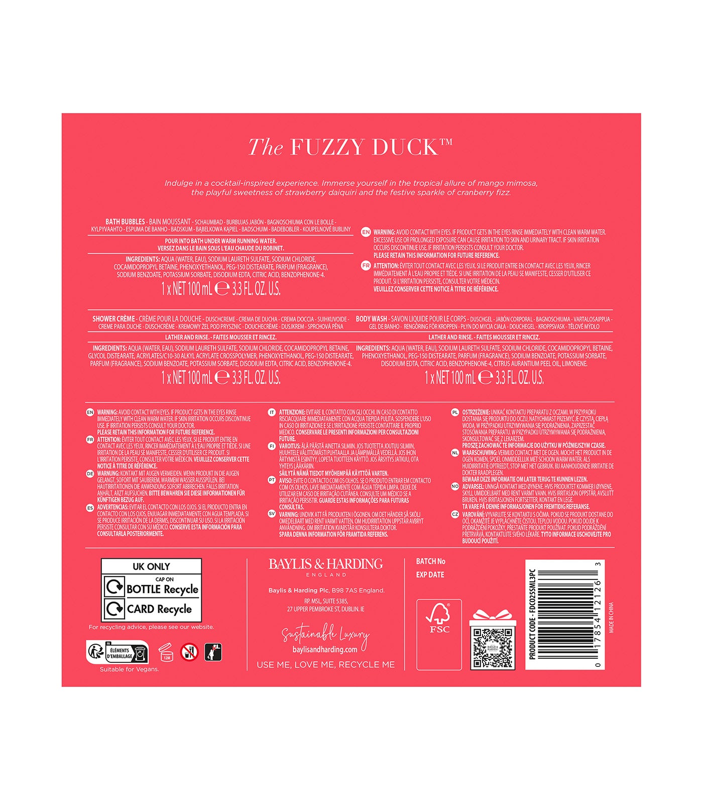 The Fuzzy Duck Cotswold Cocktails Luxury Mini Indulgent Shower Gift Set