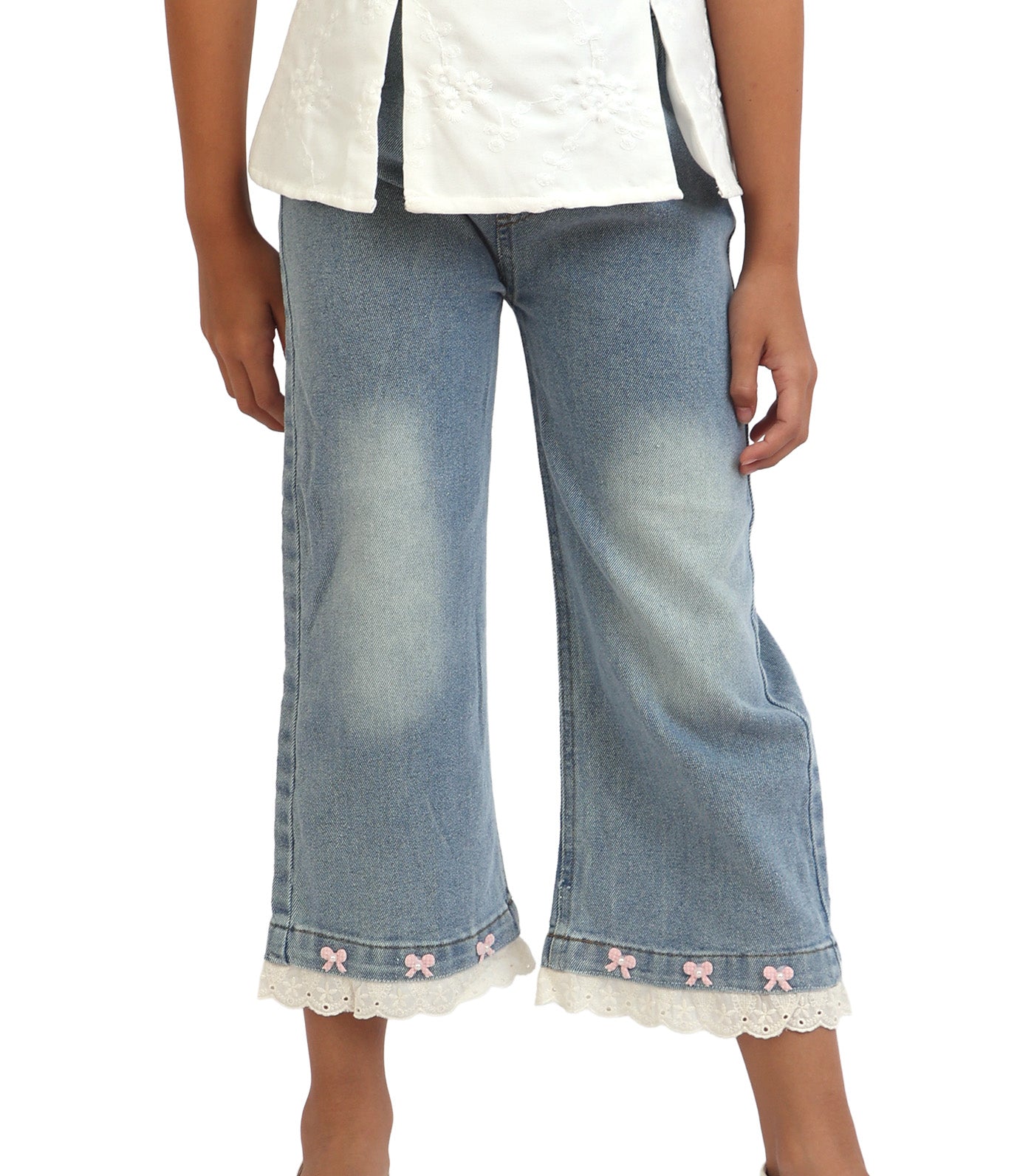 Gia Denim Pants with Ribbon and Lace