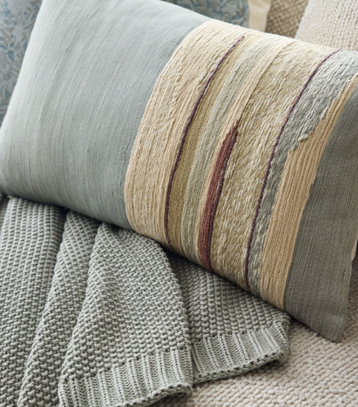 Mixed Woven Landscape Pillow Cover Celadon