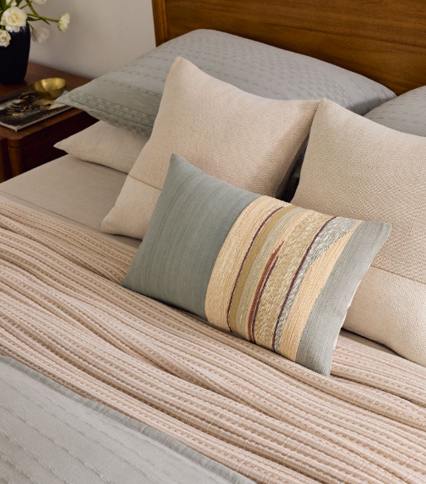 Mixed Woven Landscape Pillow Cover Celadon