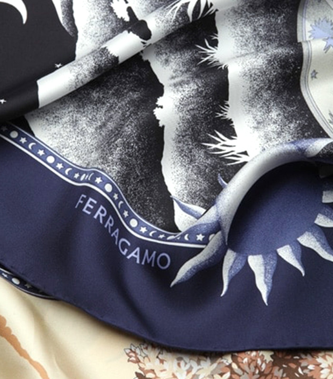 Day and Night Print Silk Foulard Blue/Black