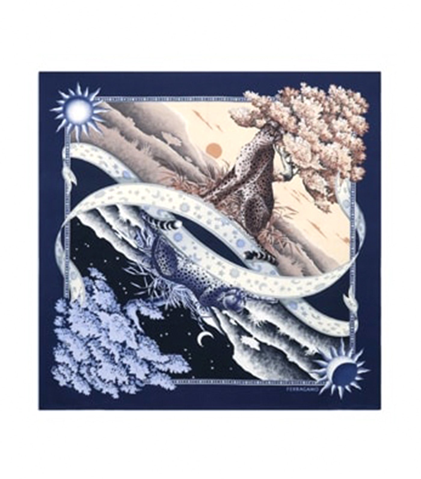 Day and Night Print Silk Foulard Blue/Black