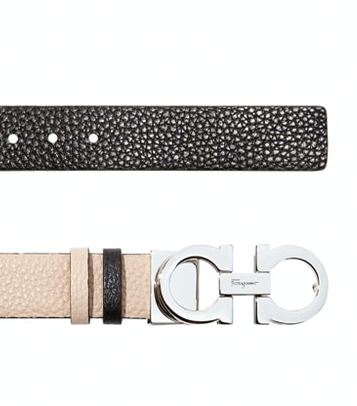 Reversible and Adjustable Gancini Belt New Bisque/Black