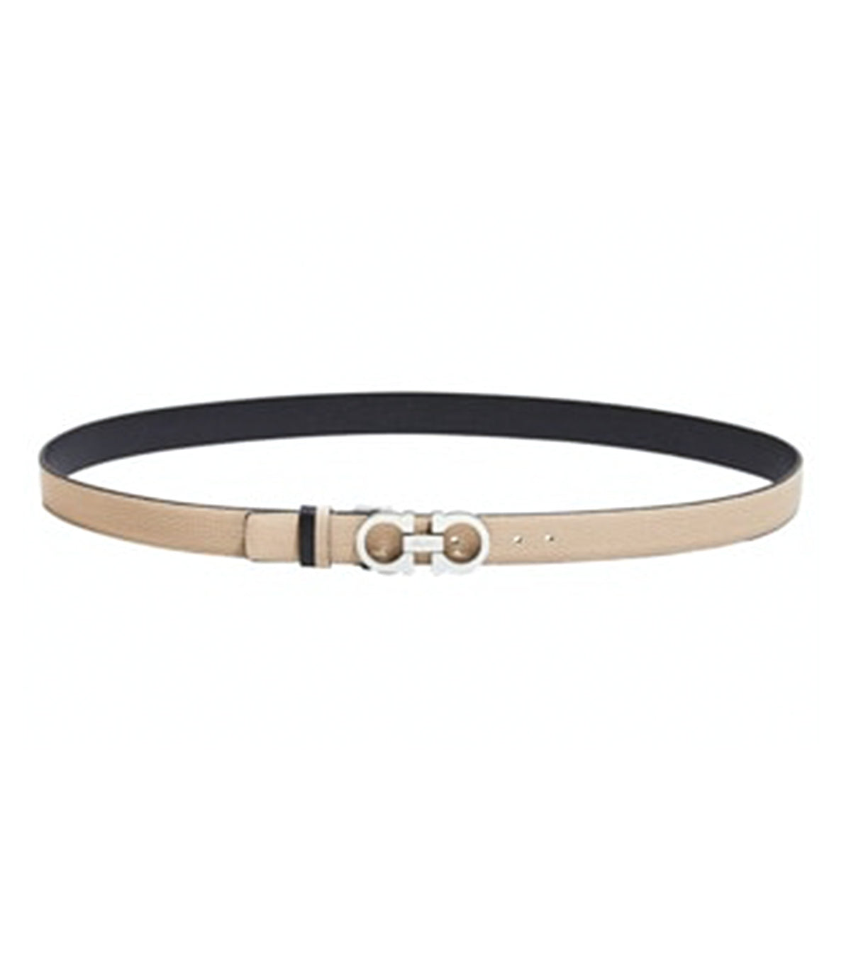 Reversible and Adjustable Gancini Belt New Bisque/Black