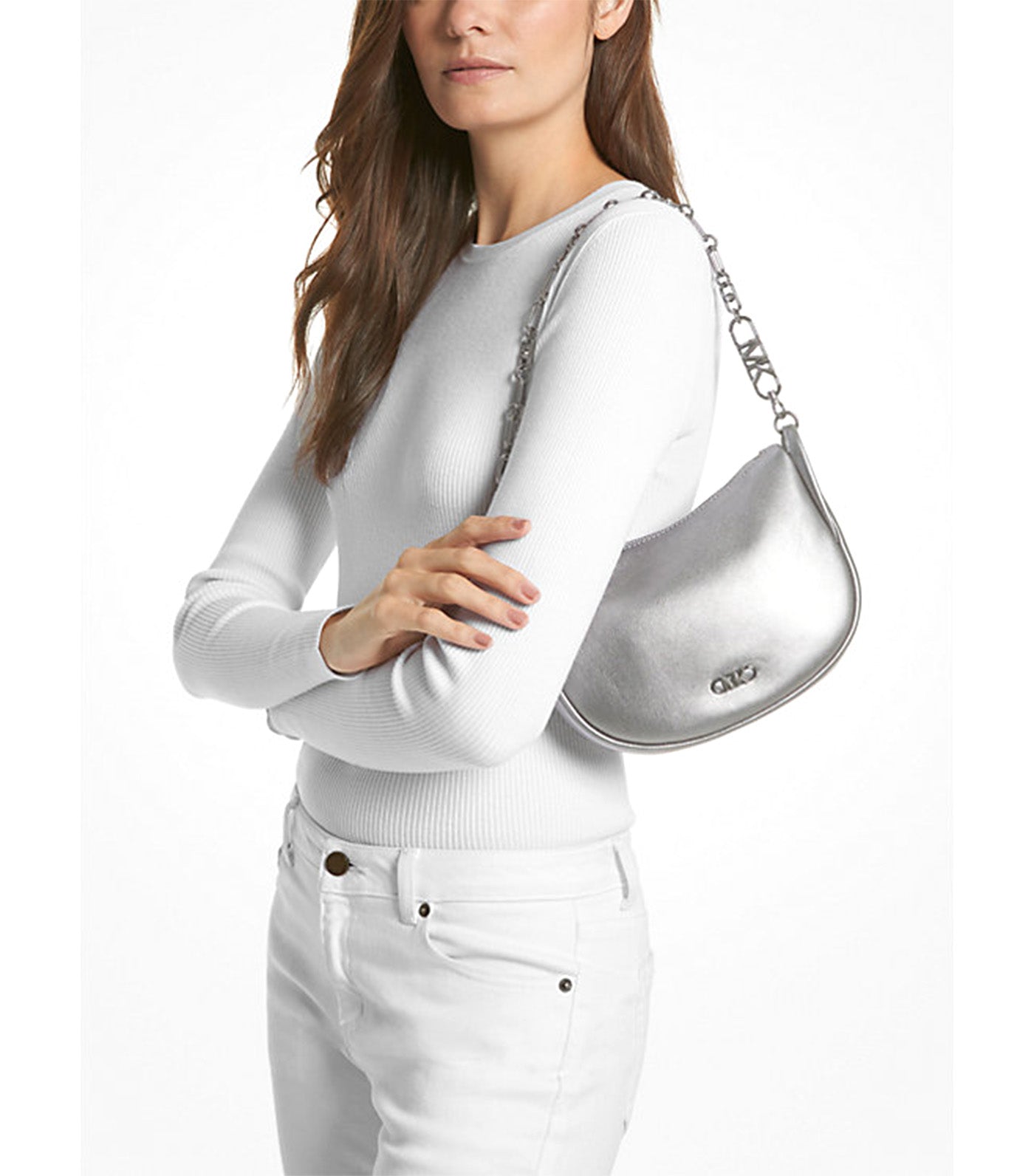 Kendall Small Metallic Leather Shoulder Bag Silver