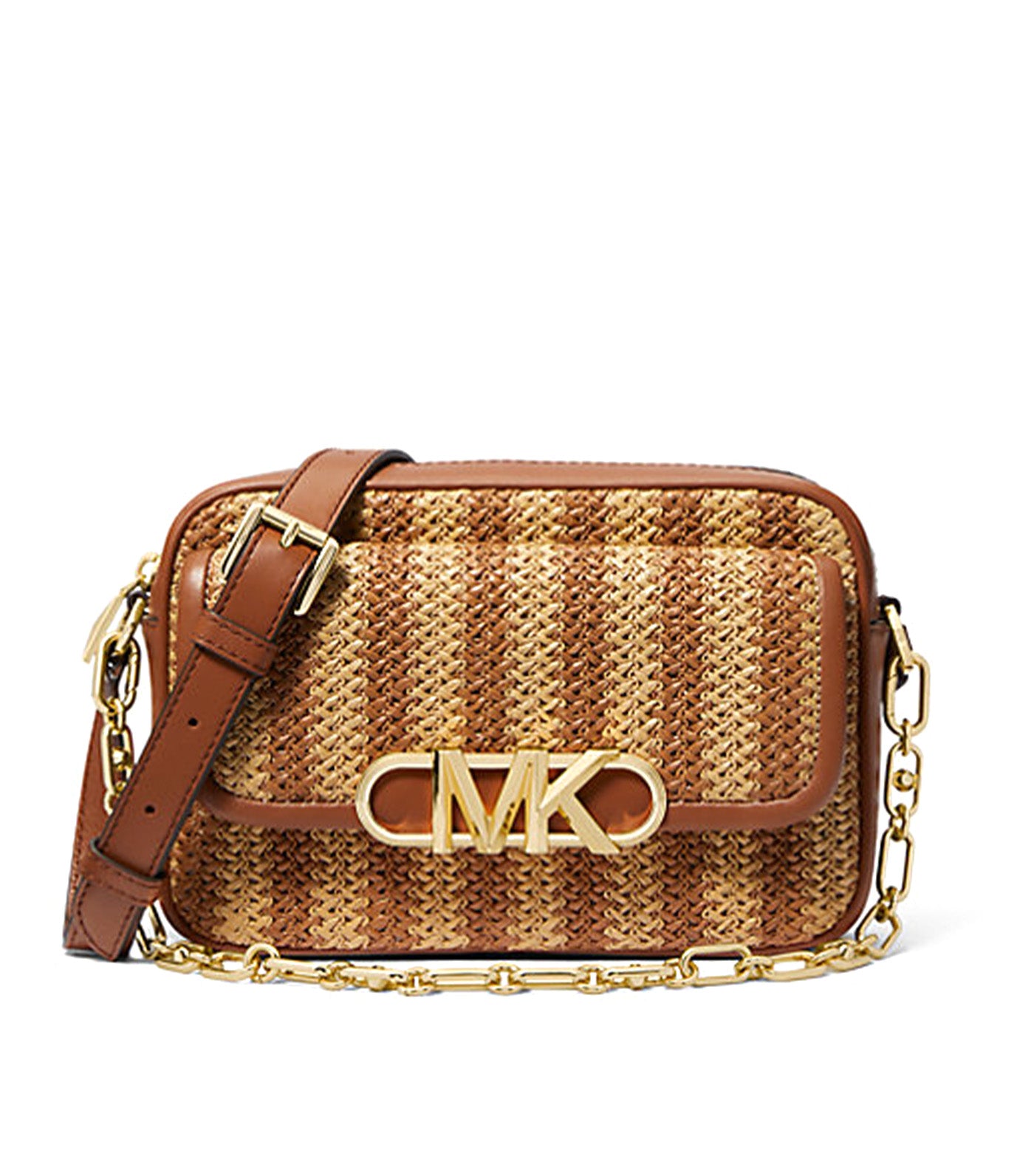 Parker Medium Striped Straw and Leather Crossbody Bag Natt/Lug