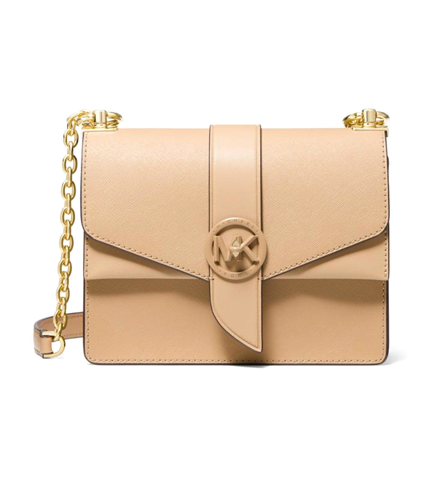 Greenwich Small Saffiano Leather Crossbody Bag Camel