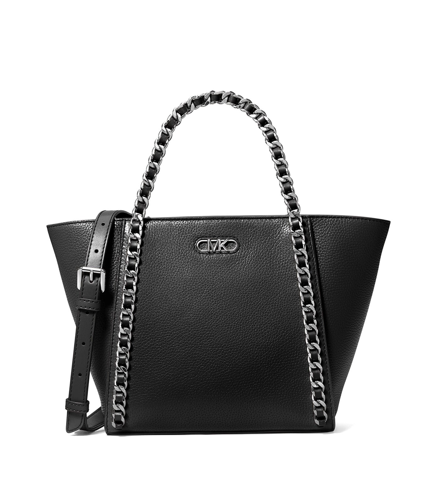 Westley Small Pebbled Leather Chain-Link Tote Black