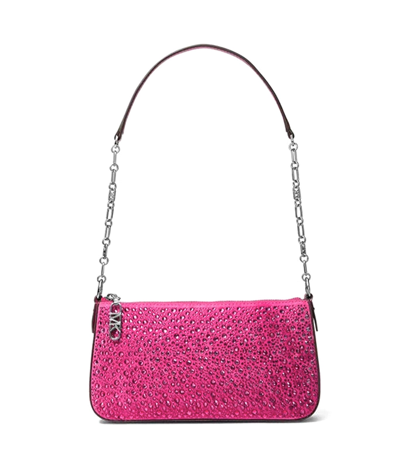 Empire Medium Embellished Suede Chain-Link Pochette Deep Fuchsia