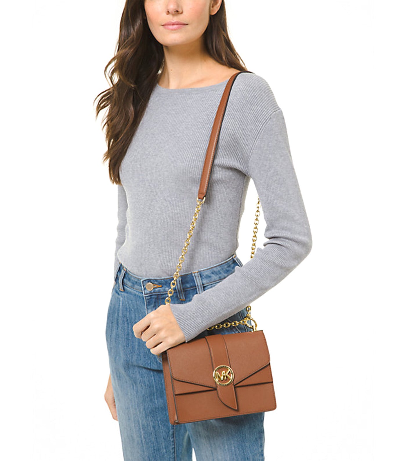 Greenwich Small Saffiano Leather Crossbody Bag Brown-Medium