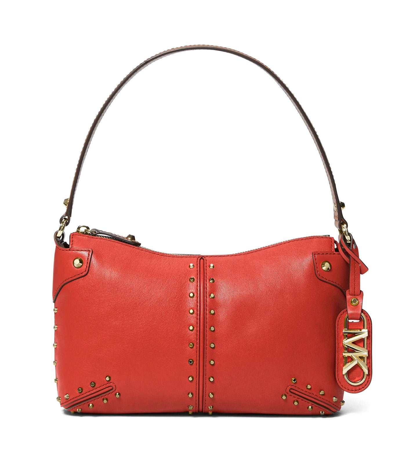 Astor Large Studded Leather Shoulder Bag Brown Terracotta