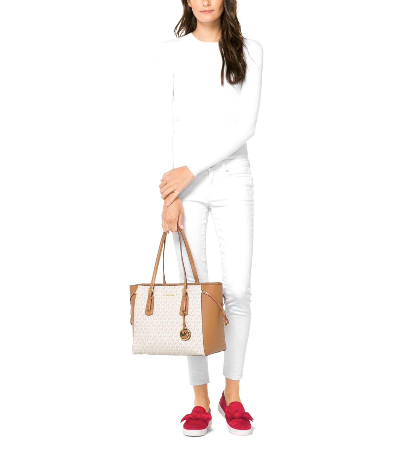 Voyager Medium Top Zip Tote White