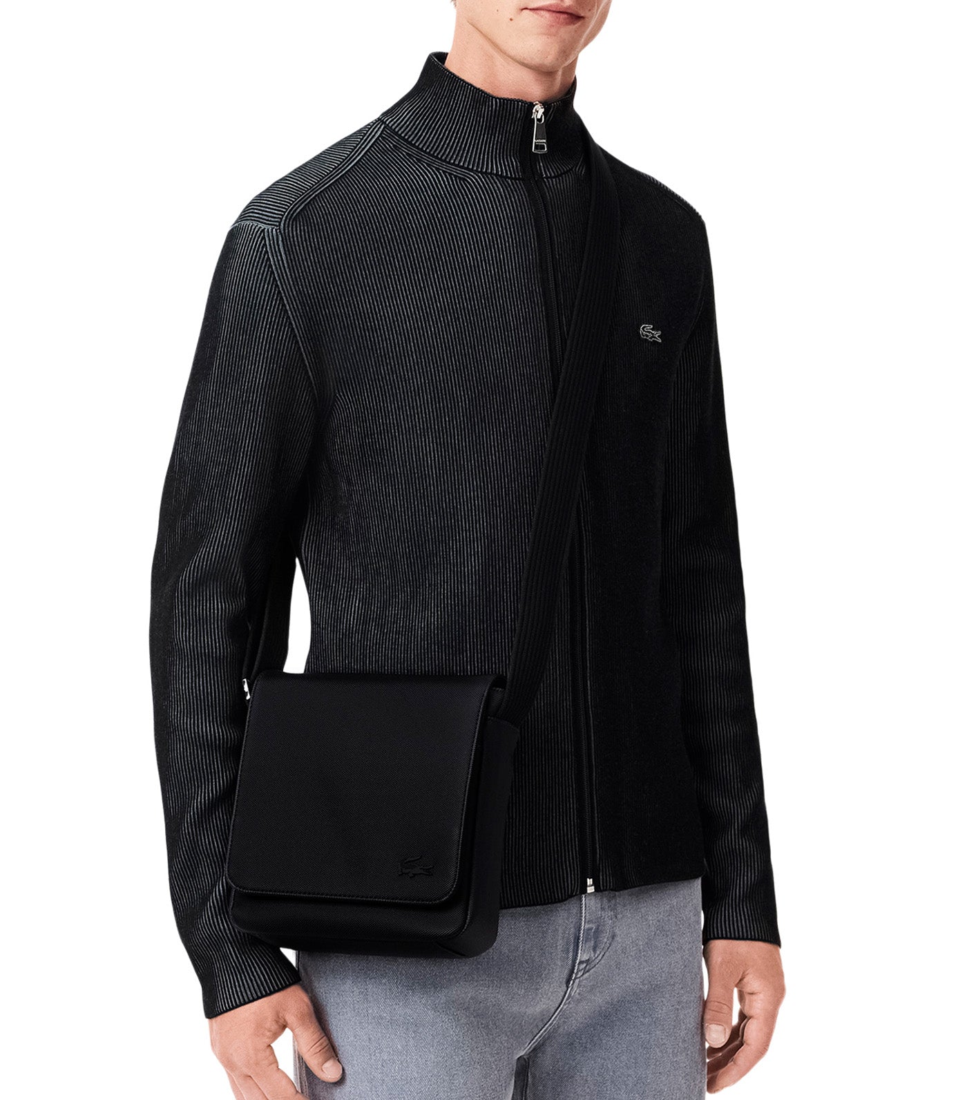 Men's Classic Flap Close Shoulder Bag Noir