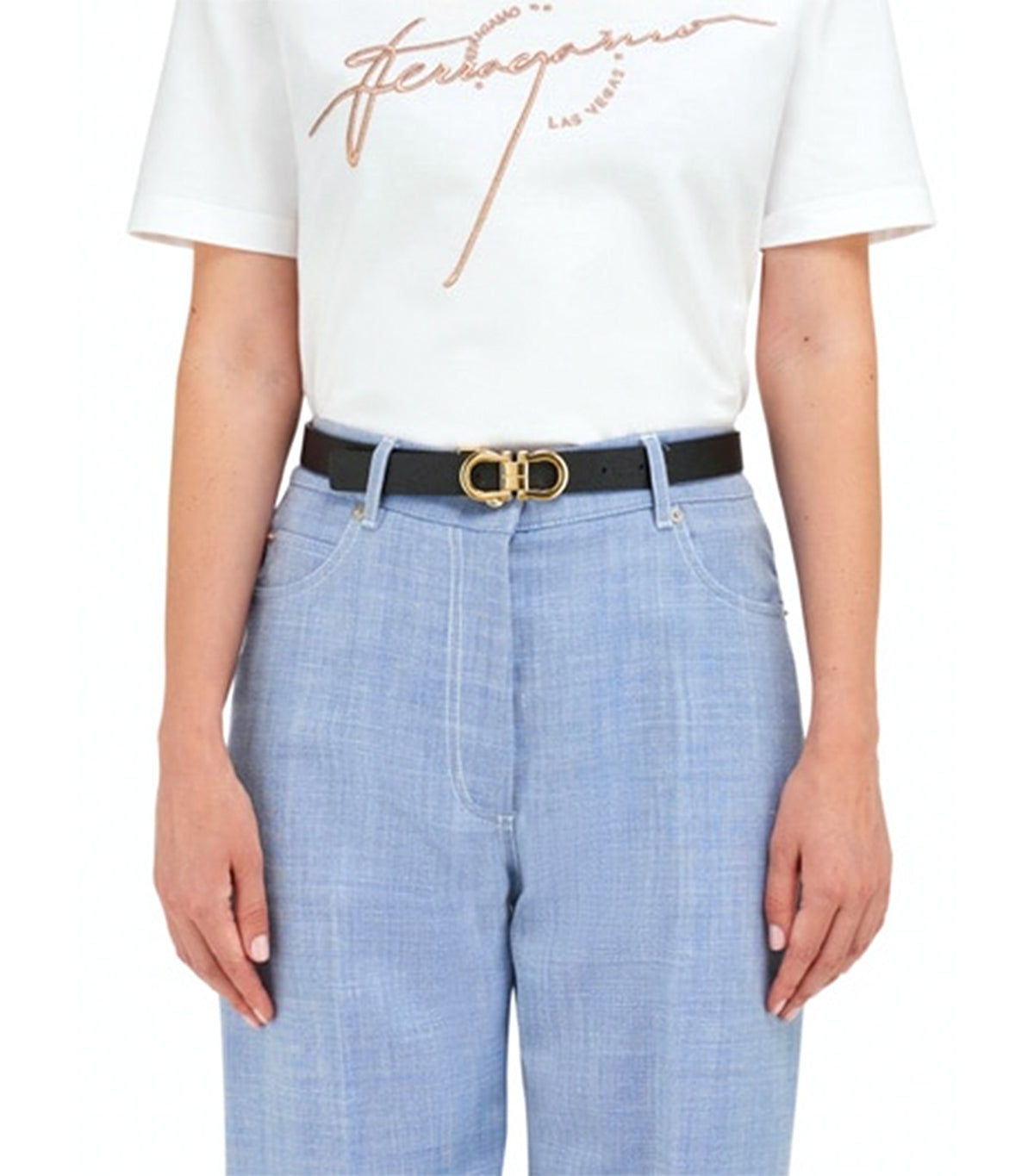 Reversible And Adjustable Gancini Belt Black/Cognac