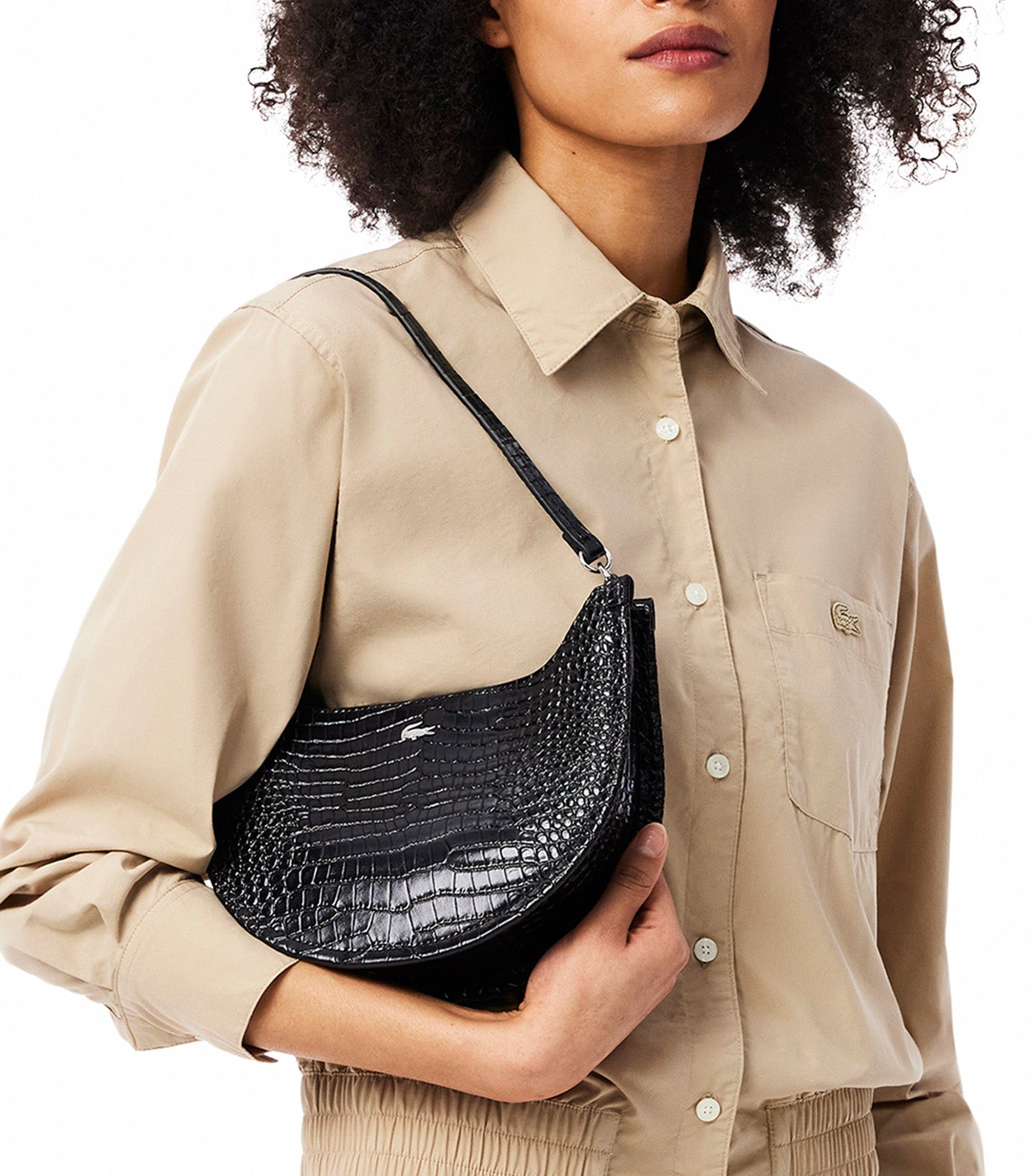 Small Chantaco Embossed Leather Half Moon Bag