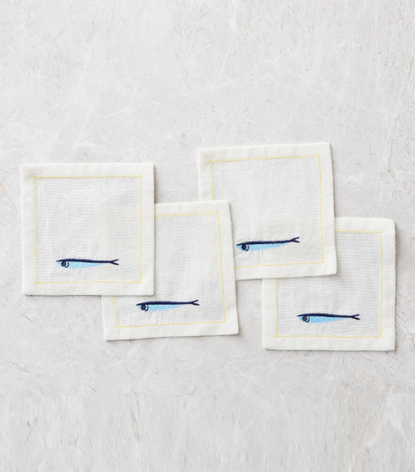 Sardine Embroidered Cocktail Napkin Sets