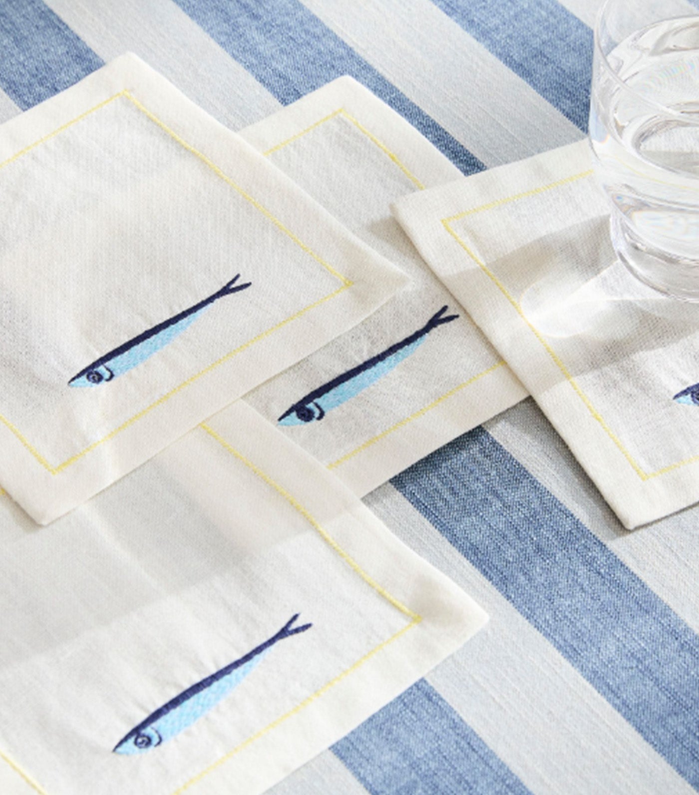 Sardine Embroidered Cocktail Napkin Sets