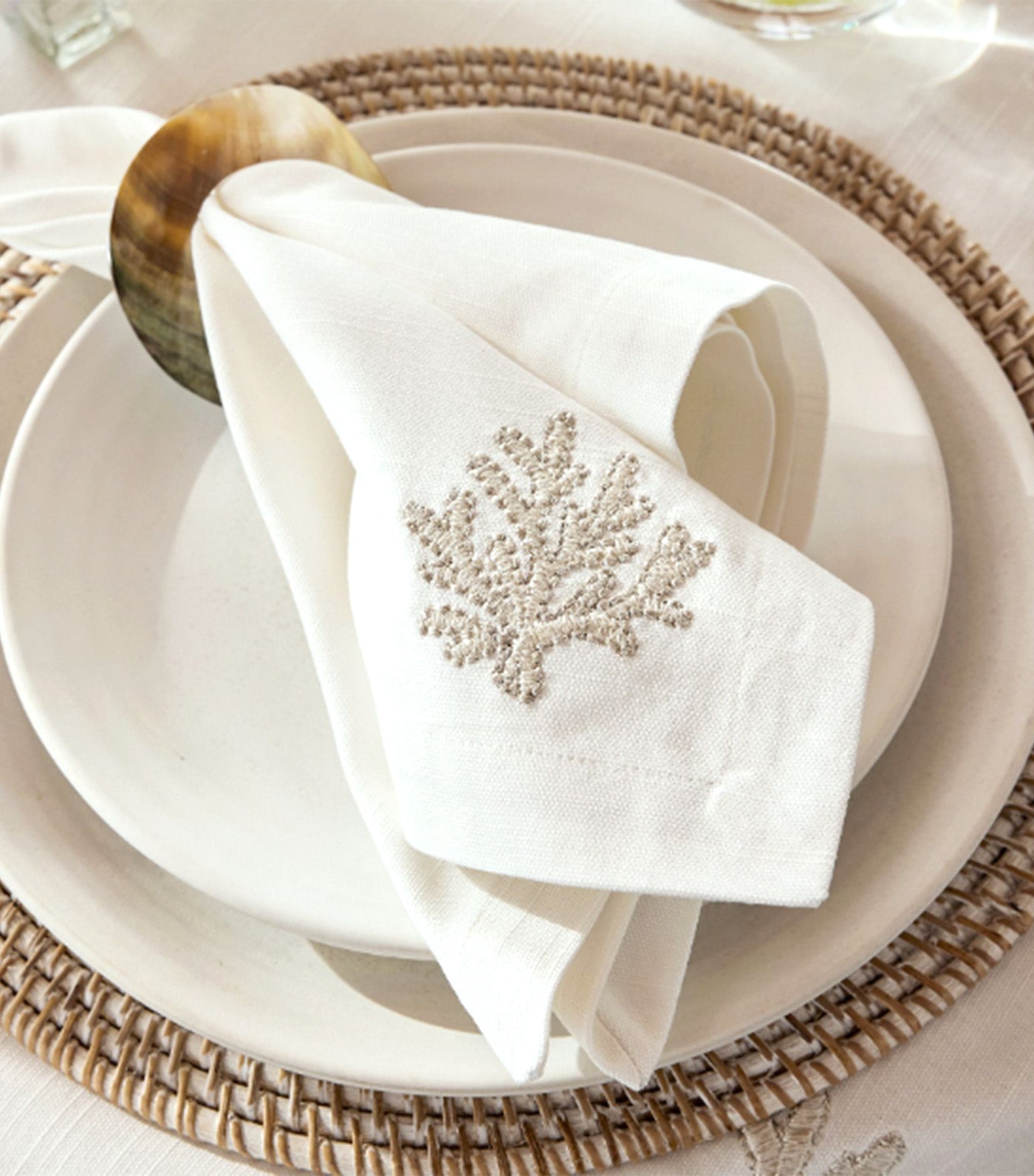 Coral Shimmer Embroidered Cotton Napkins Set of 4