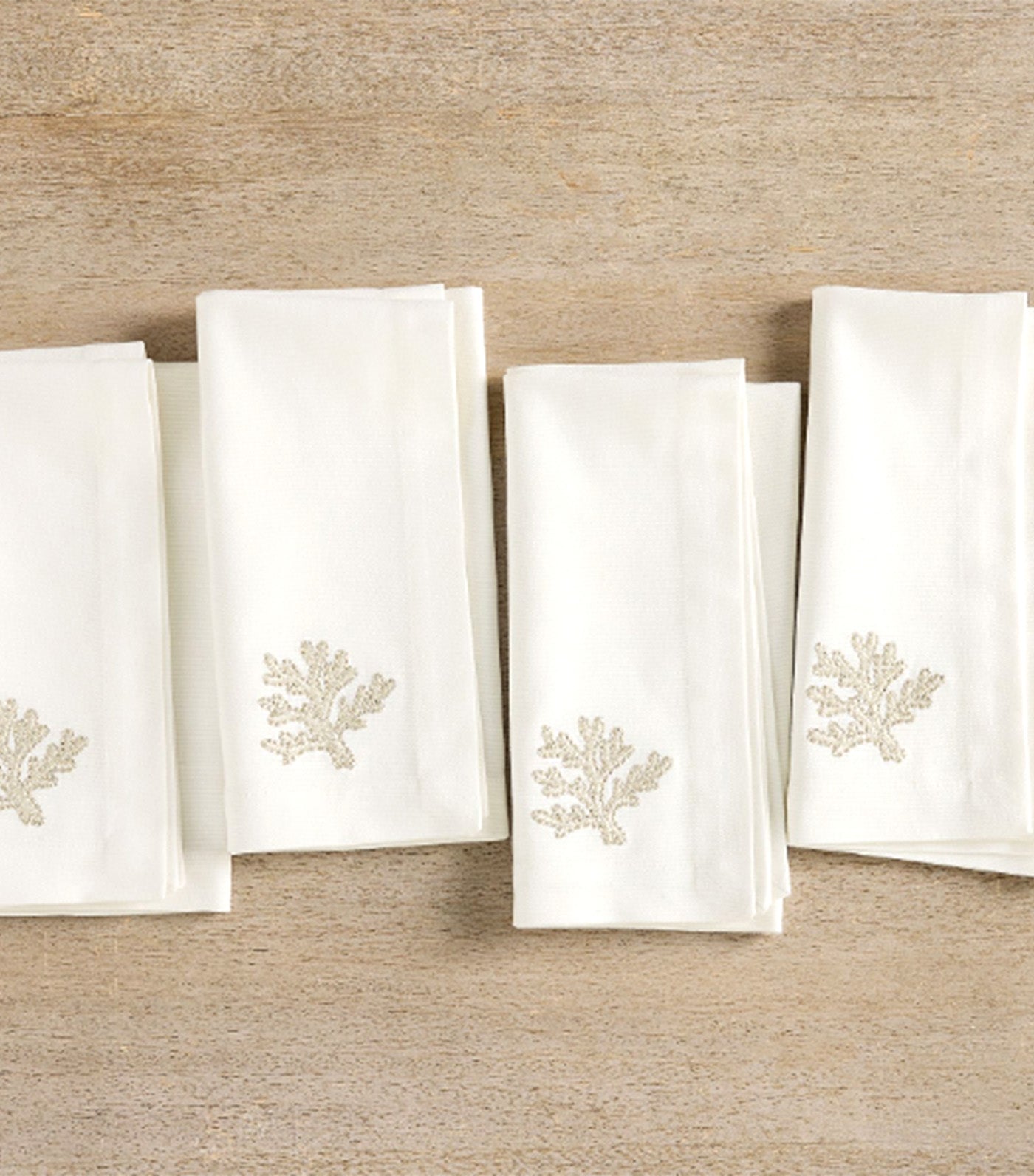 Coral Shimmer Embroidered Cotton Napkins Set of 4