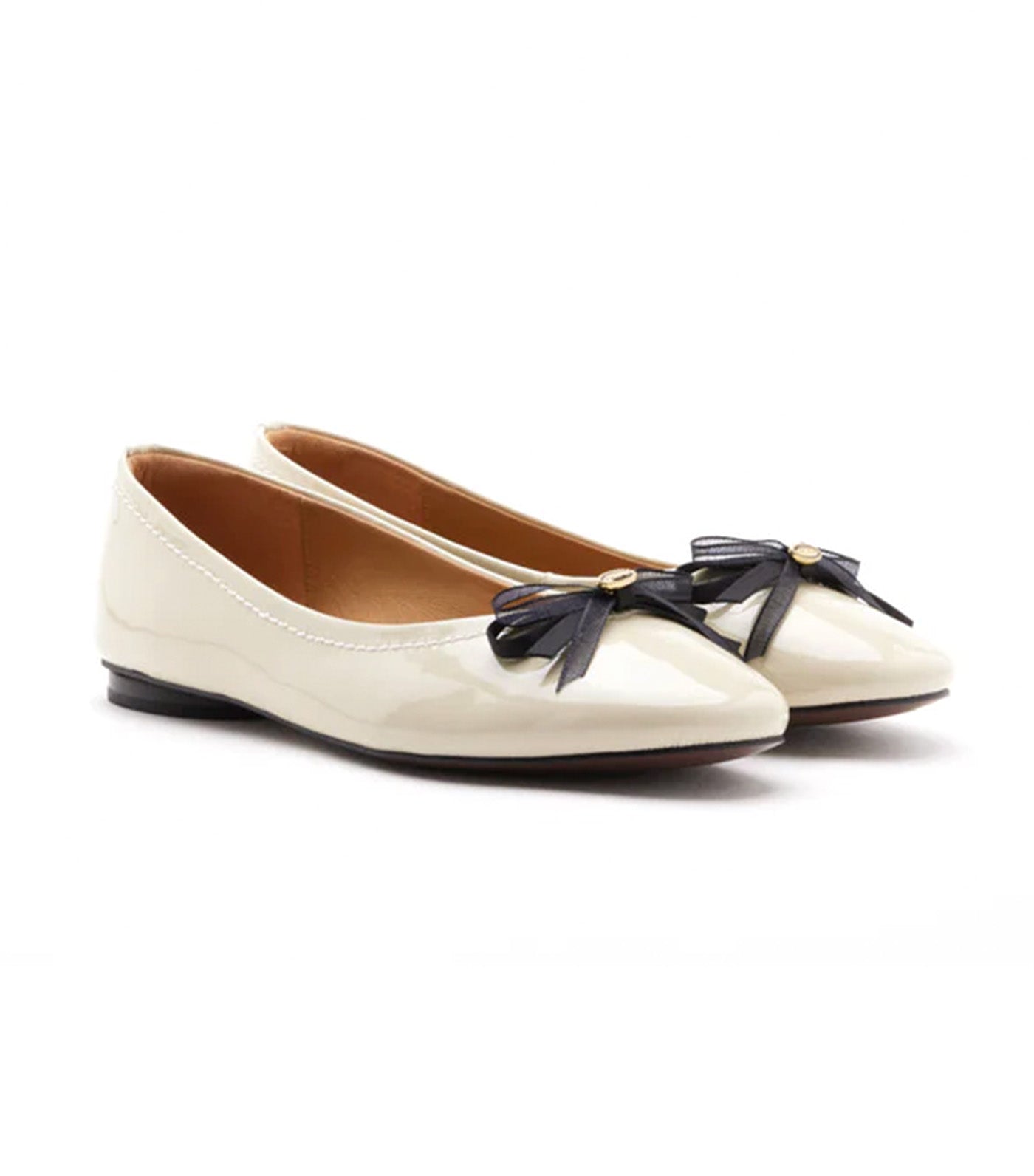 Pia Patent Accented Bow Flats Beige