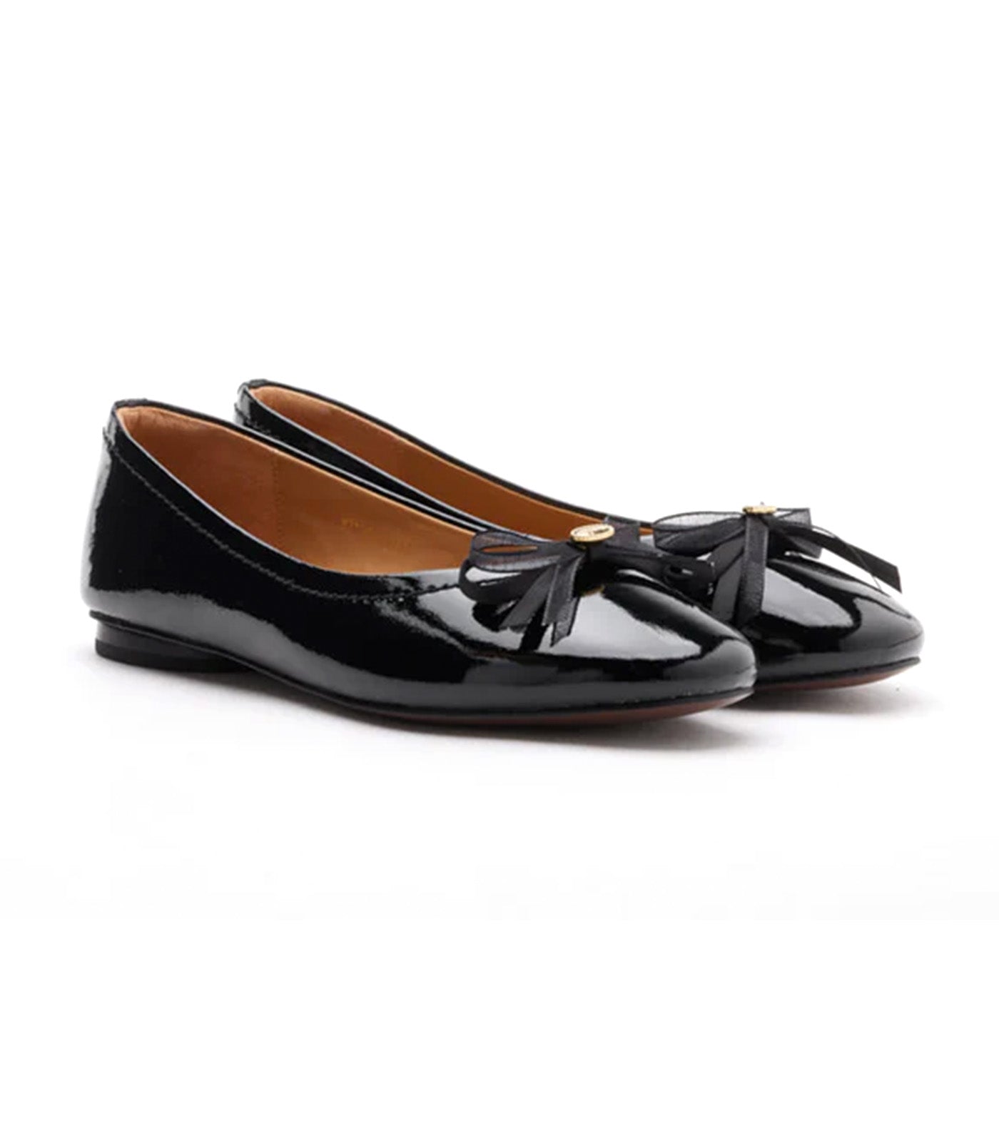 Pia Patent Accented Bow Flats Black