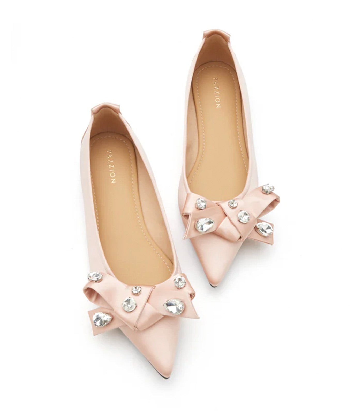 Carine Diamante Embellished Silk Flats Champagne