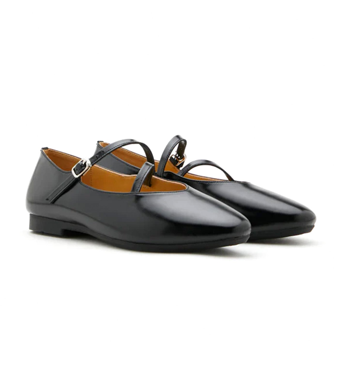 Corinne Glossy Strappy Flats Black