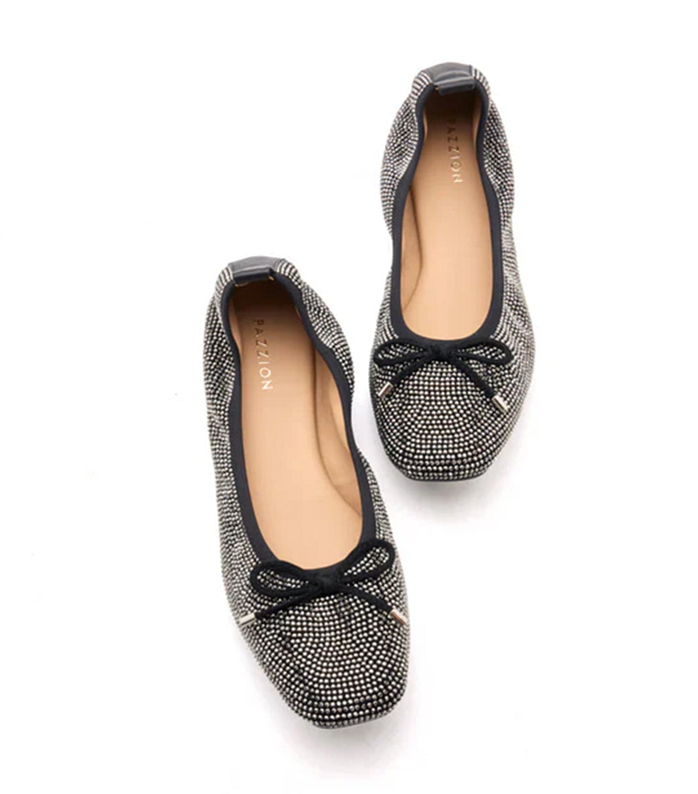 Marcelina Crystal Embellished Bow Flats Black