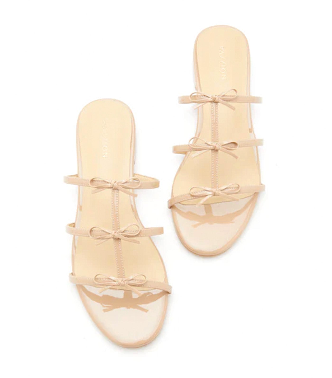 Elena Bow Cage Patent Leather Slides Almond