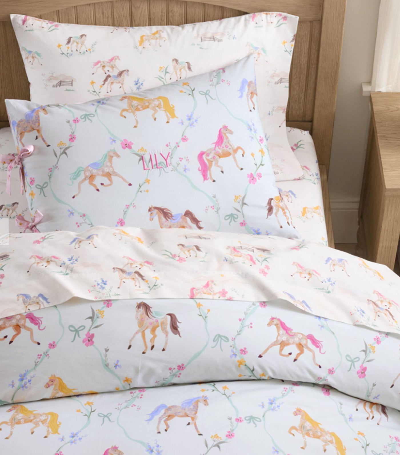 Floral Horse Reversible Organic Duvet & Shams Multi