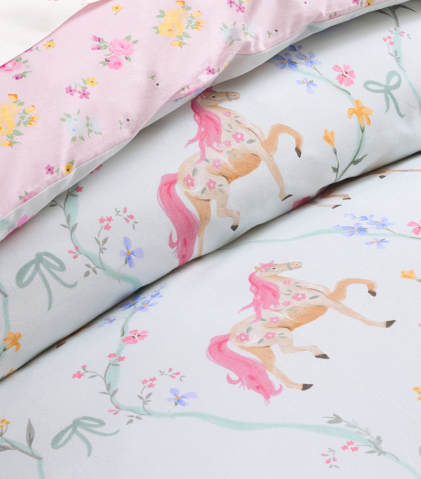Floral Horse Reversible Organic Duvet & Shams Multi