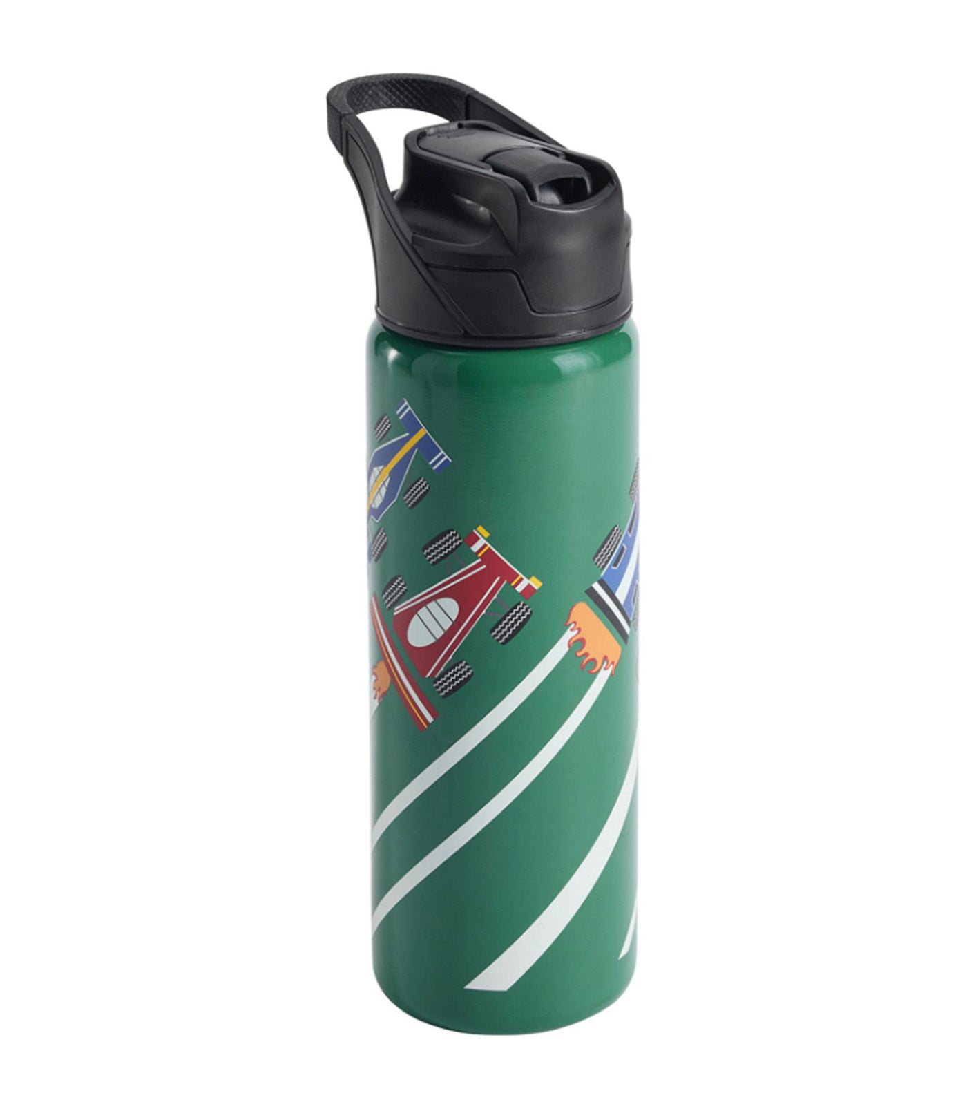 Pottery Barn Kids Mackenzie Remy Race Cars Glow-in-the-Dark 22oz Handle Water Bottle Green
