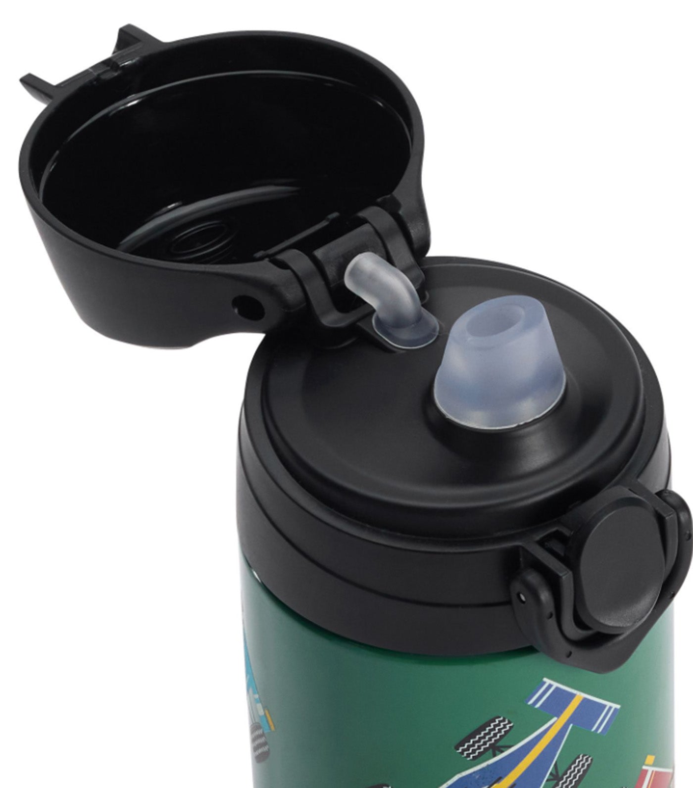 Pottery Barn Kids Mackenzie Remy Race Cars Glow-in-the-Dark 22oz Handle Water Bottle Green