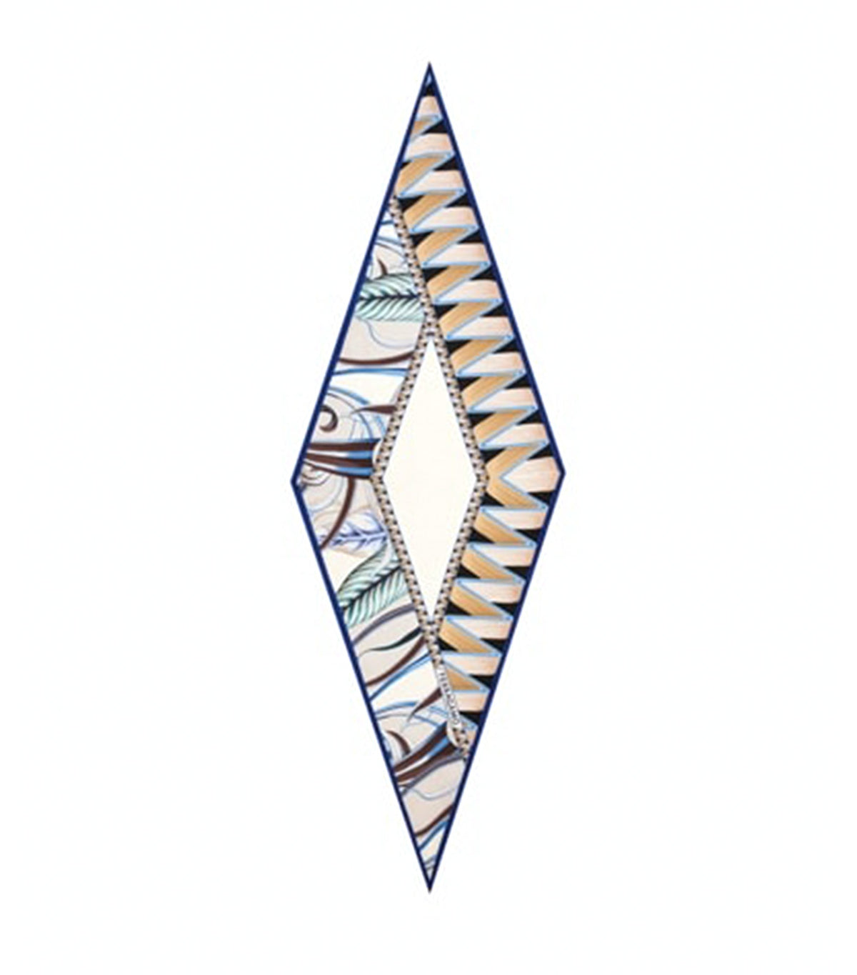 Flowers And Butterflies Print Diamond Scarf Ivory/Blue/Beige