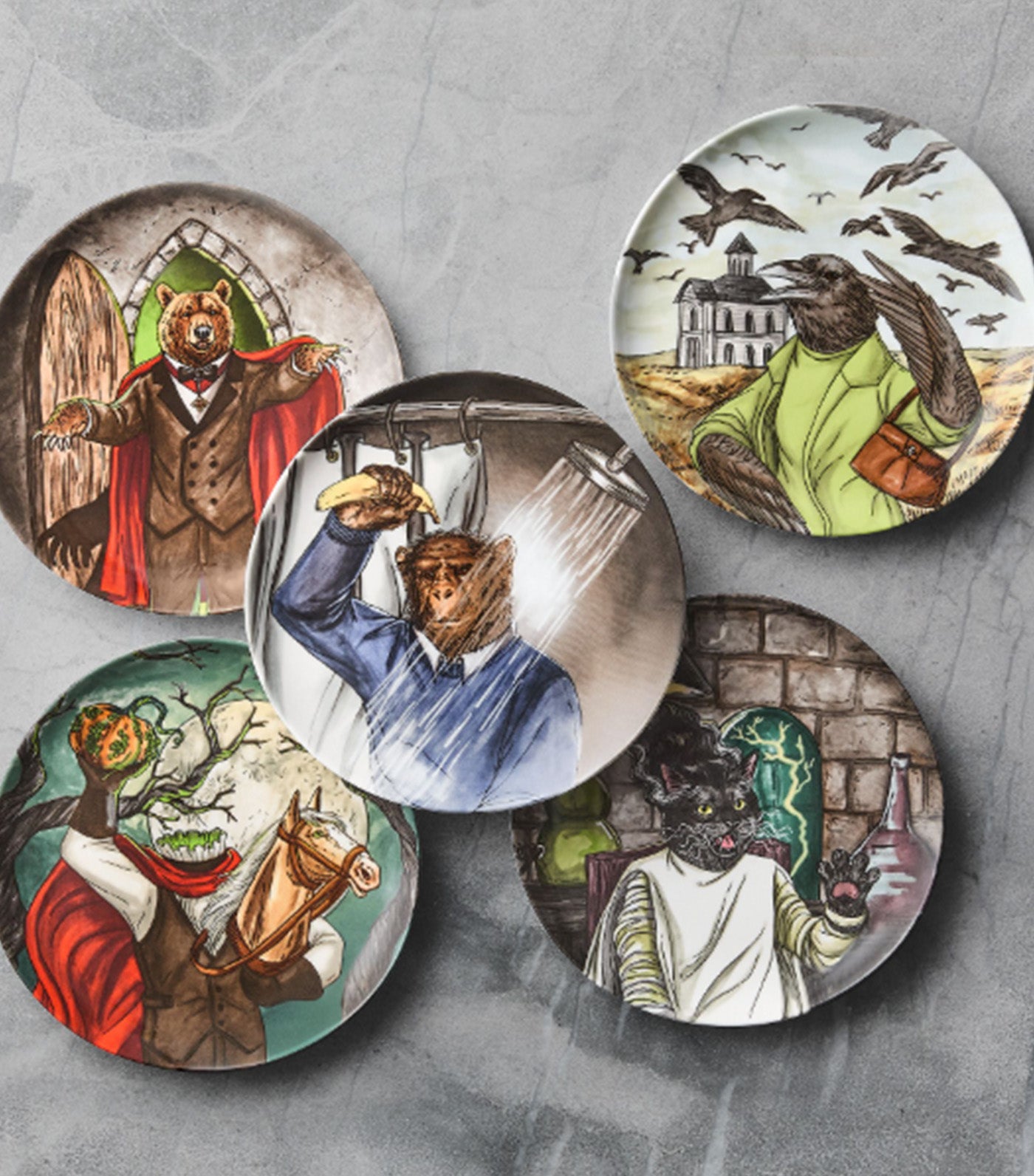 Dapper Animal Halloween Salad Plate Multi