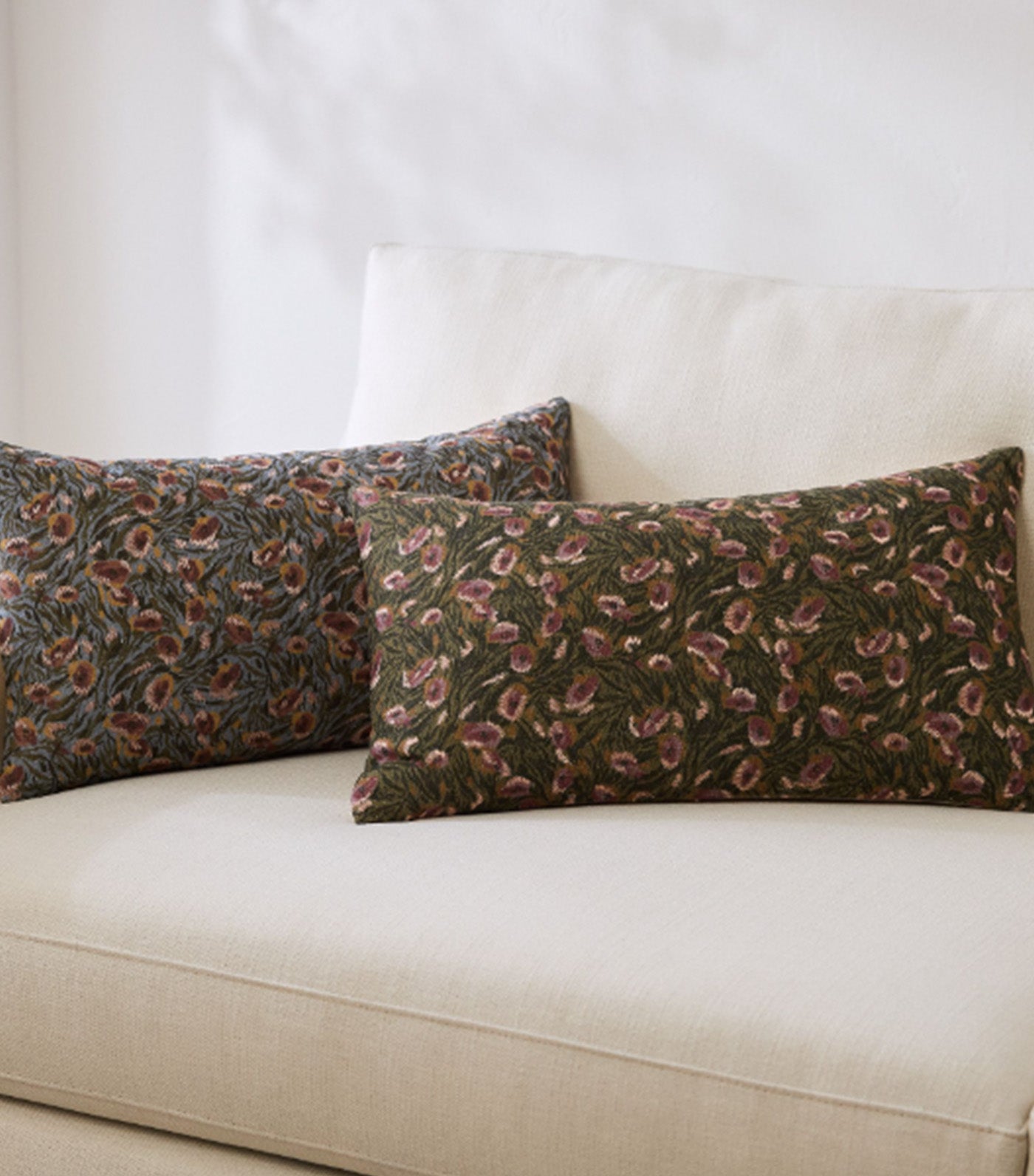 Modern Floral Lumbar Pillow Cover Dark Olive