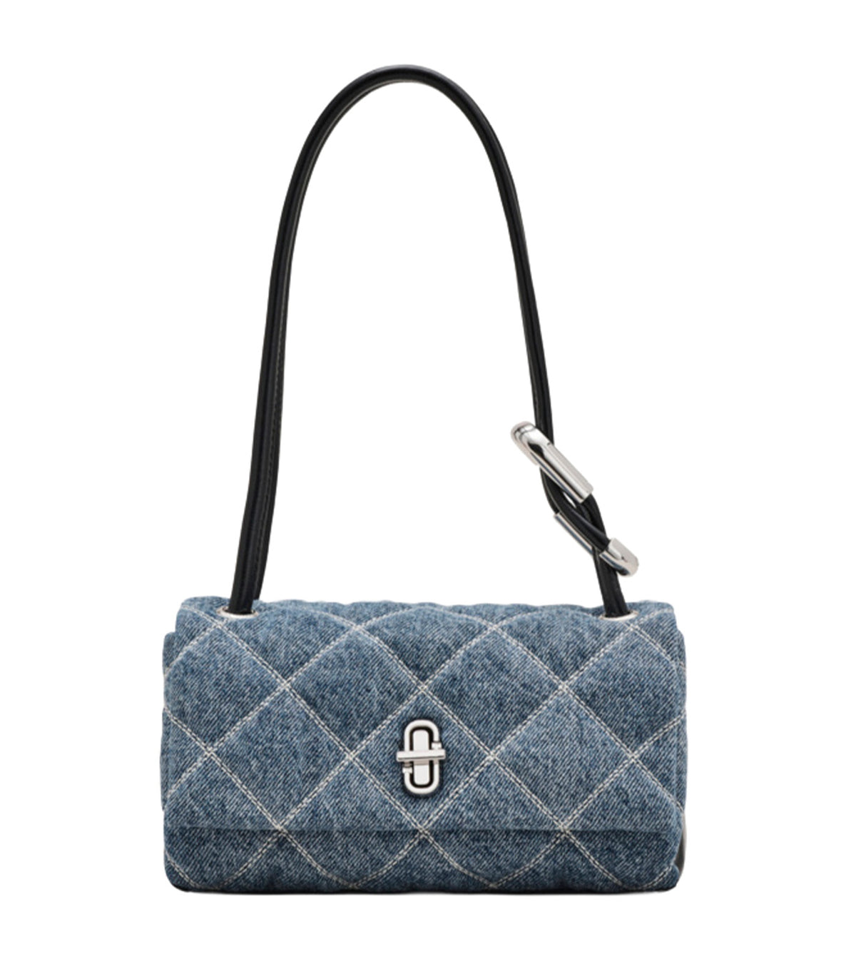 Quilted Denim Mini Dual Shoulder Bag Light Wash Indigo