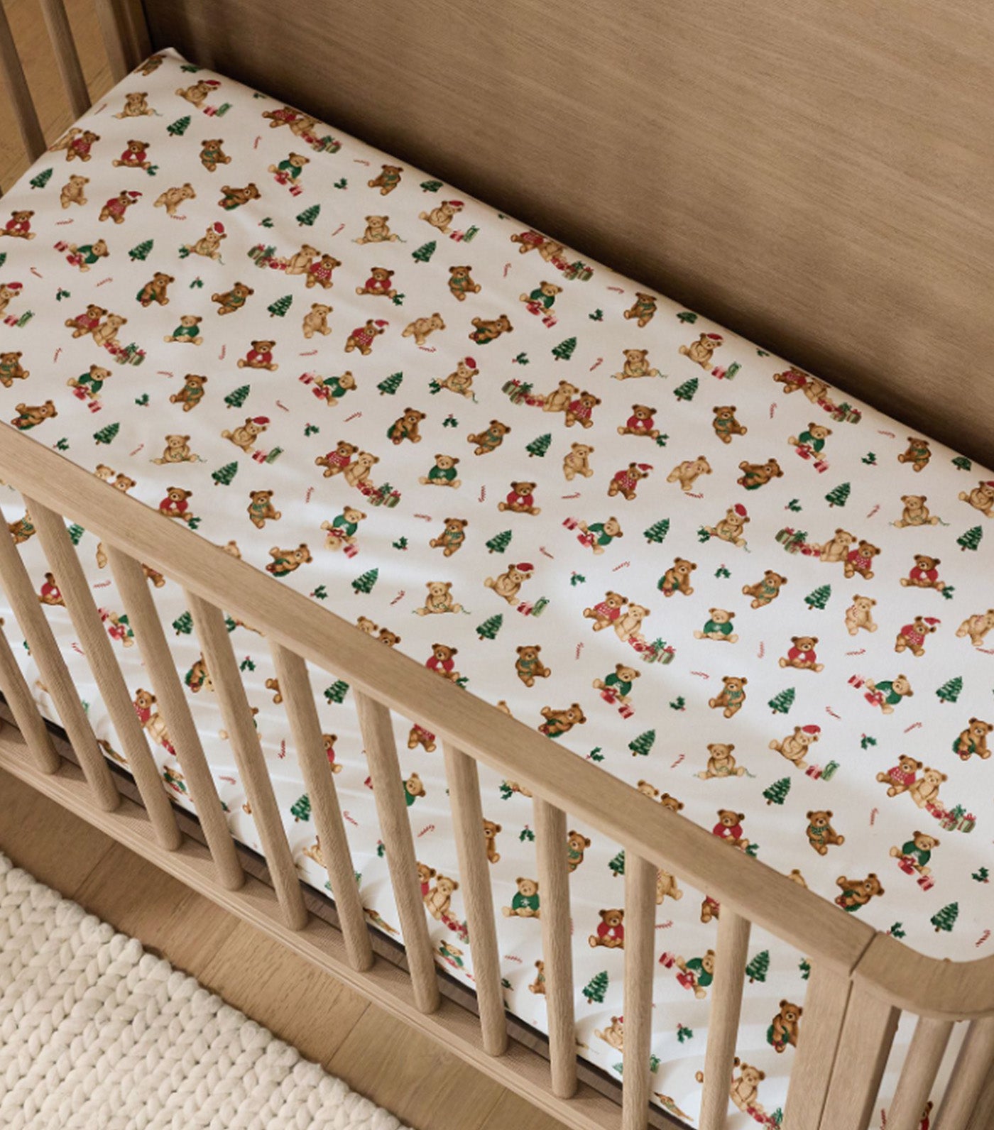Holiday Teddy Bears Organic Crib Fitted Sheet
